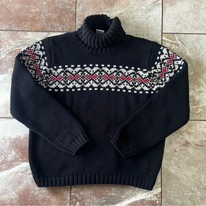 100% Cotton Thick Knit Fair Isle Vintage Mockneck Sweater